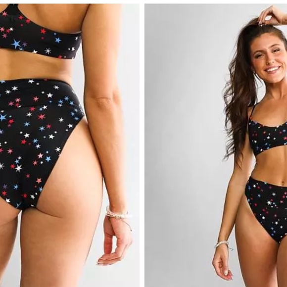 Hurley Cosmic Star Swim Bikini High Waist Bottom Racerback Top Size L - Picture 1 of 8